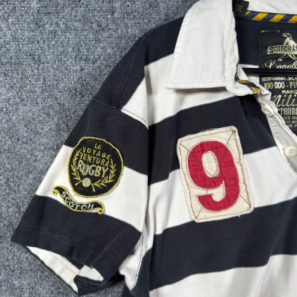 Scotch & Soda Loveline Rugby Shirt Mens XXL Black White Striped - Picture 3 of 12